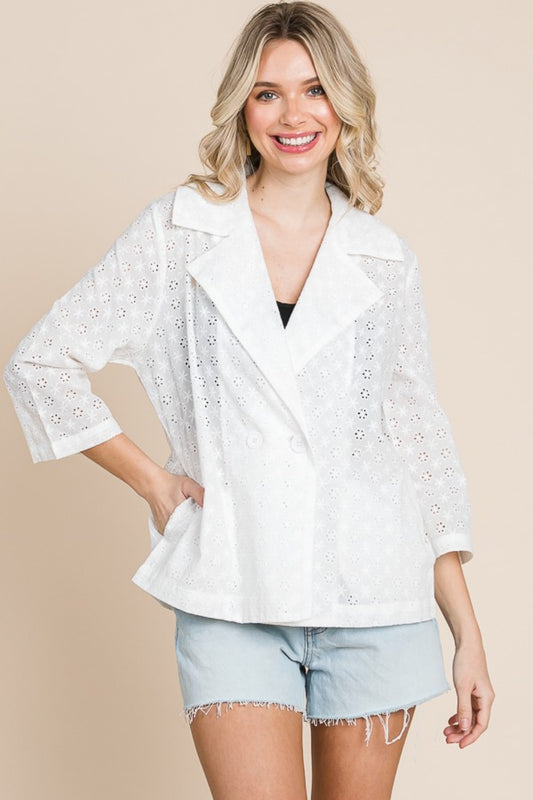 Double Breasted Eyelet Jacket with Pockets