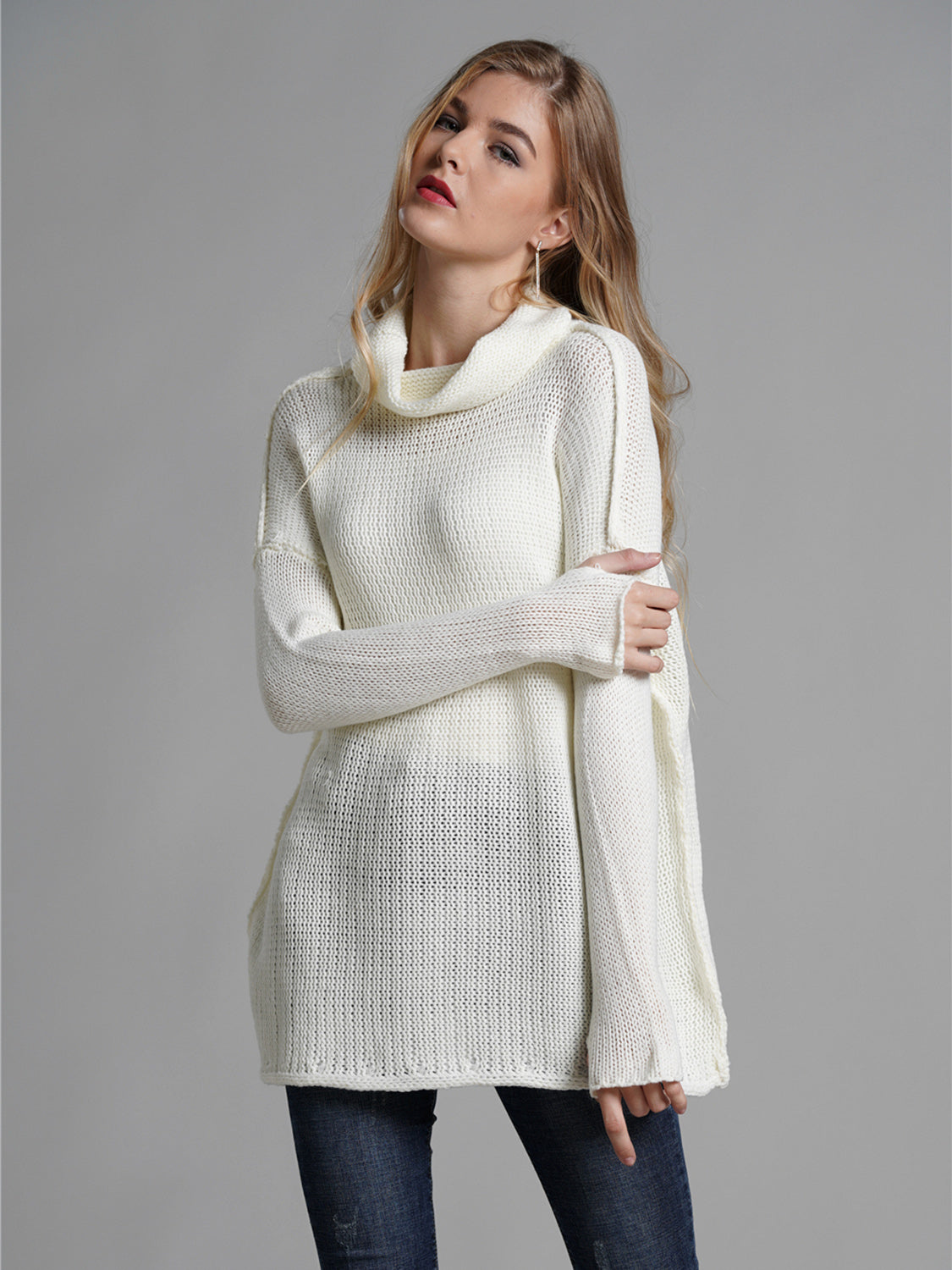 Turtleneck Dropped Shoulder Long Sleeve Sweater