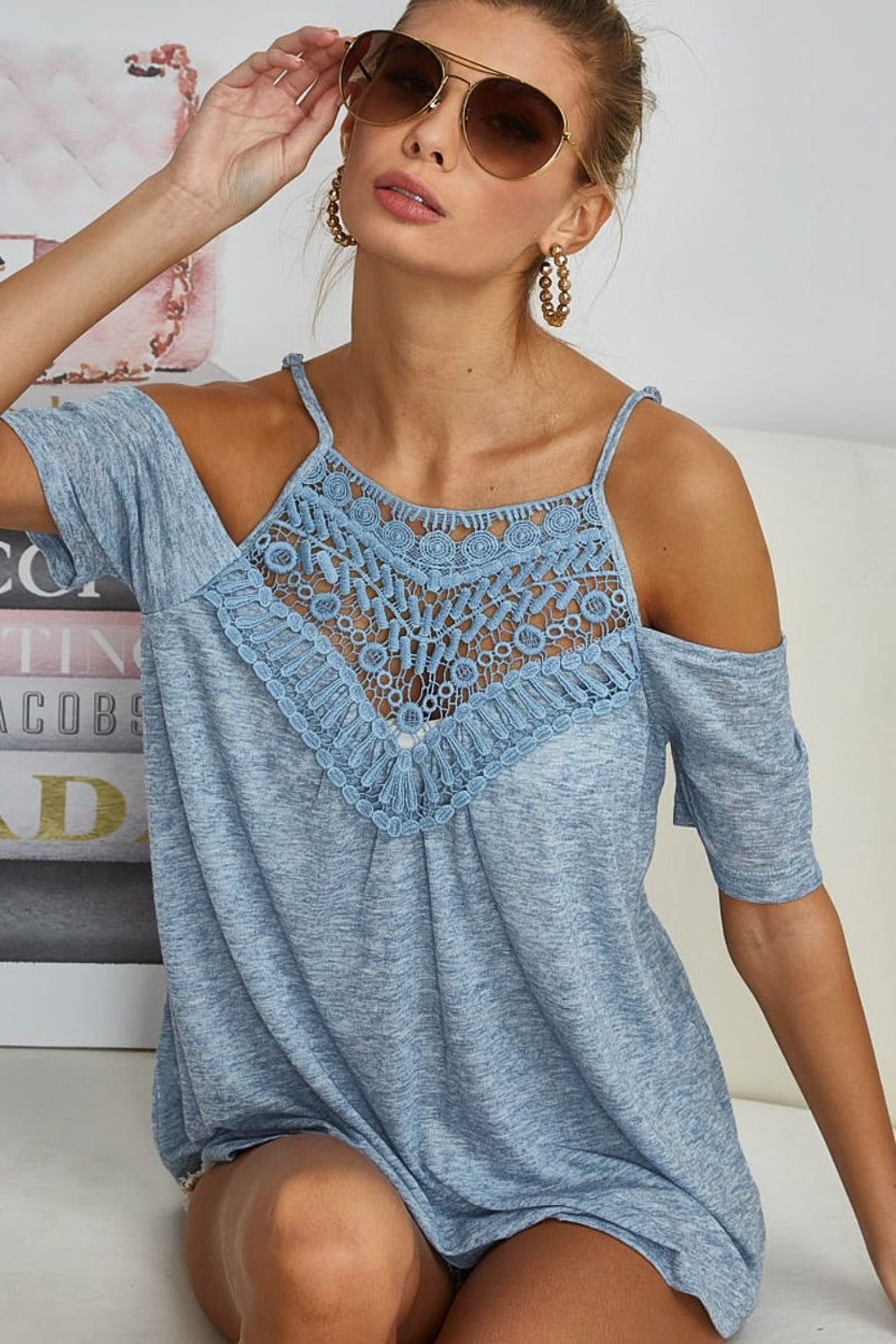 Front Crochet Lace Adjustable Strap Top