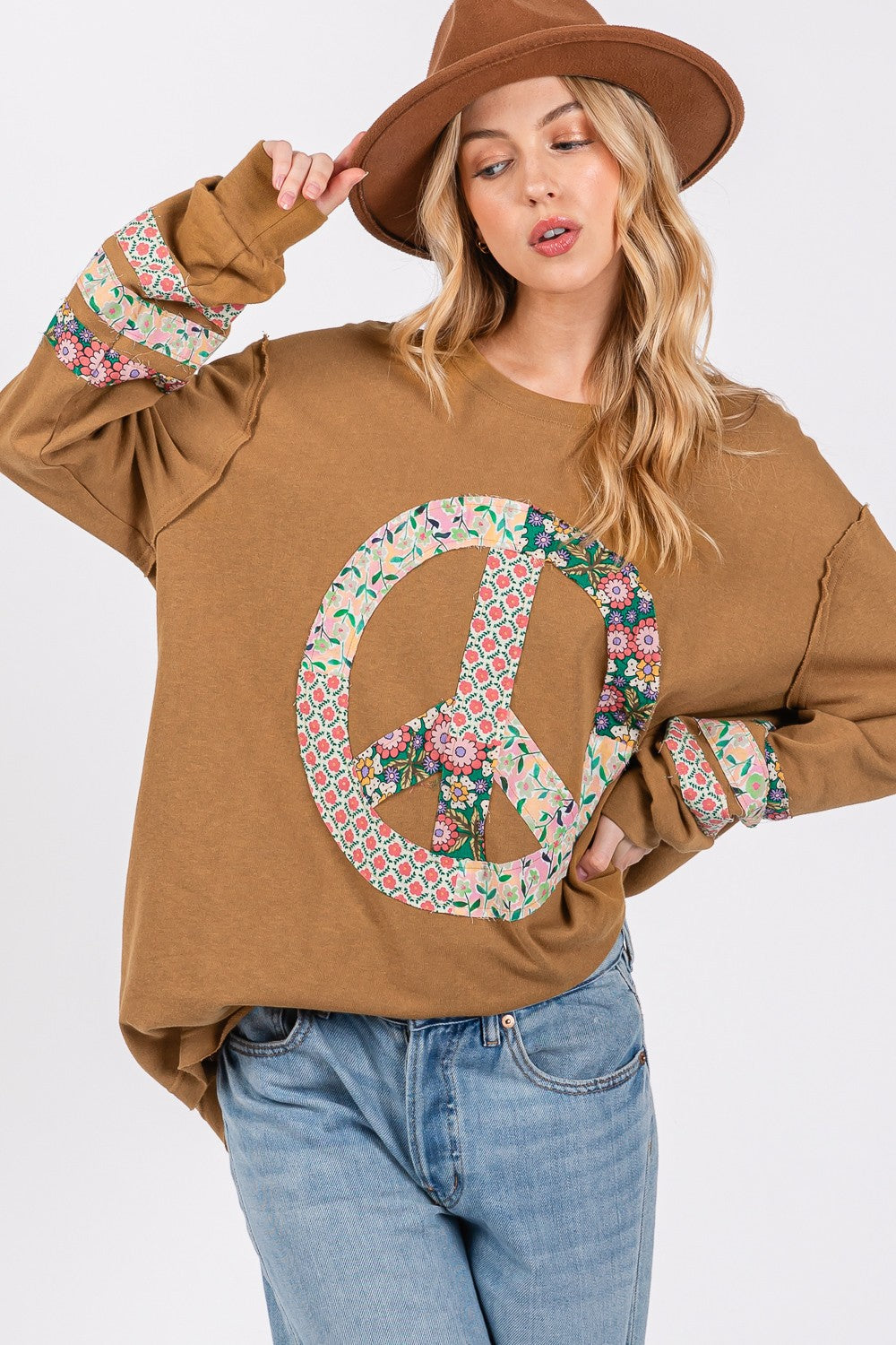 Peace Applique Patch Long Sleeve Top