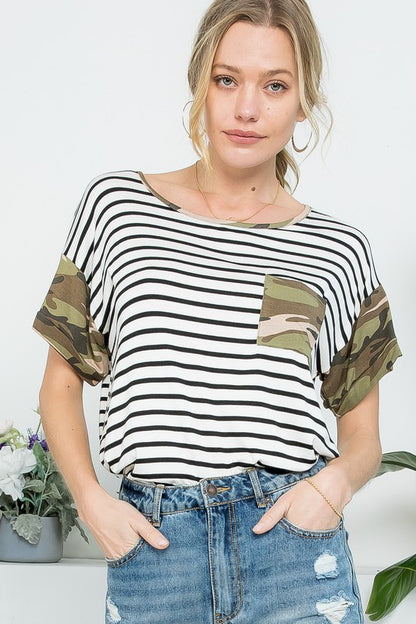 PLUS CAMOUFLAGE MIX CASUAL BOXY TOP