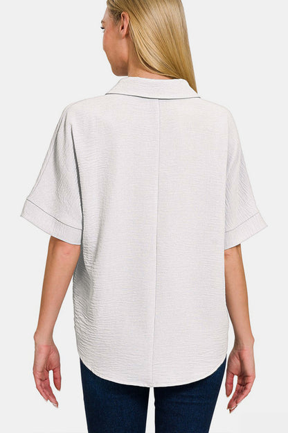 Texture Collared Neck Short Sleeve Top