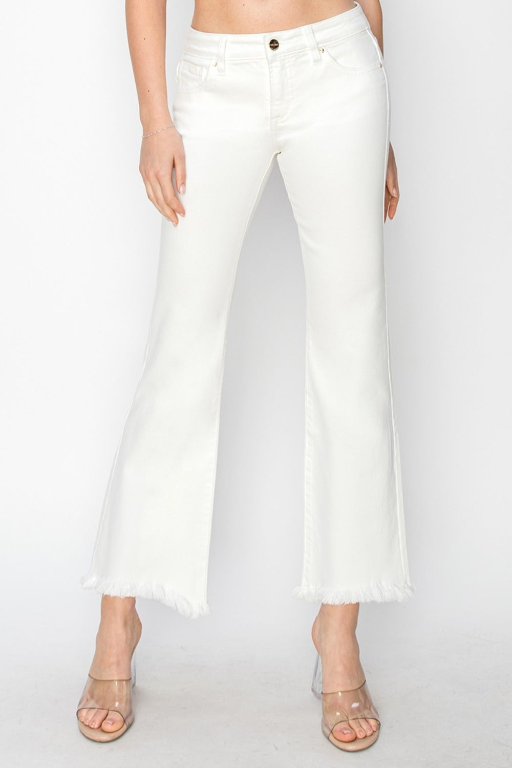 RISEN Tummy Control Crop Flare Step Hem Pants