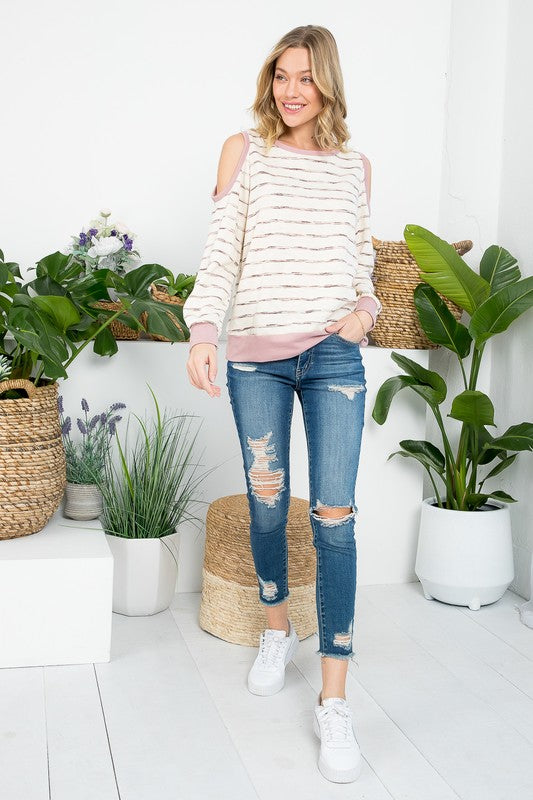 STRIPE TERRY MIXED SWEATSHIRT TOP