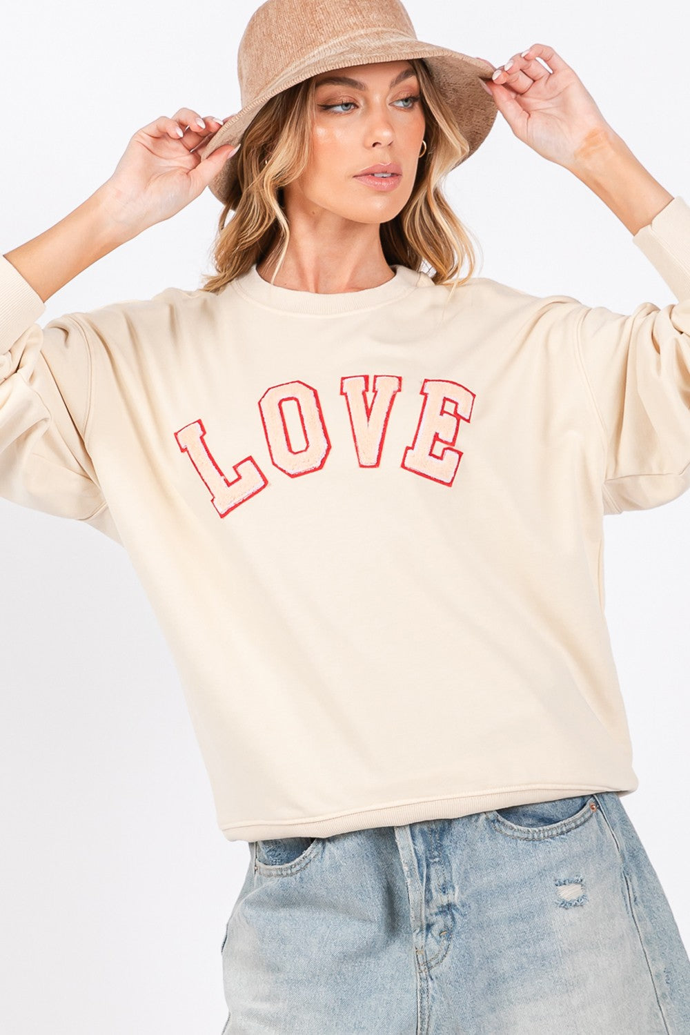 LOVE Path Applique Drop Shoulder Sweatshirt