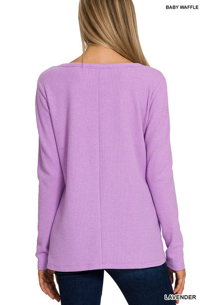 Melange Baby Waffle V-Neck Long Sleeve Top