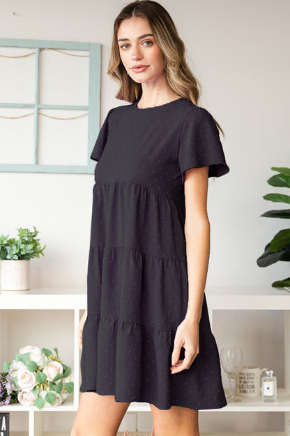 Swiss Dot Short Sleeve Tiered Dress