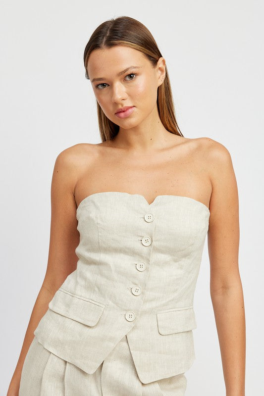 BUTTON DOWN BUSTIER TUBE TOP