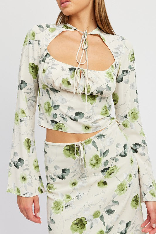 FLORAL BLOUSE WITH NECK TIE