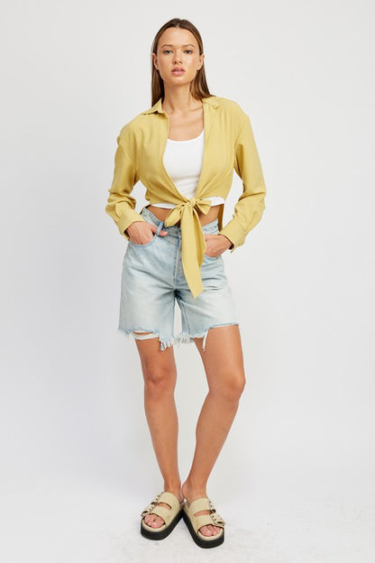 TIE FRONT CROPPED BLOUSE