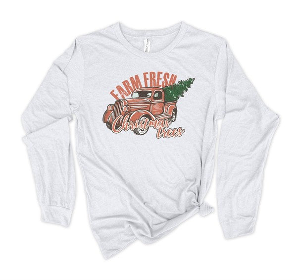 Farm Fresh Christmas Trees Graphic Long Sleeve Tee