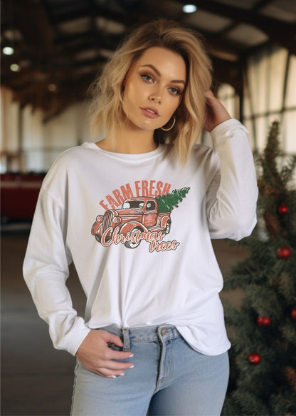 Farm Fresh Christmas Trees Graphic Long Sleeve Tee