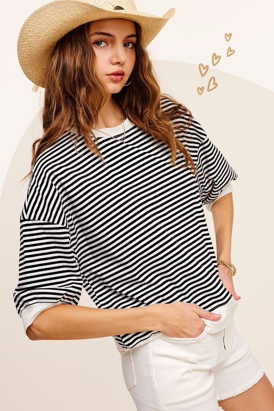 Crew Neck Stripe Short Sleeve Top