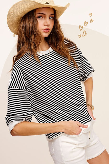 Crew Neck Stripe Short Sleeve Top