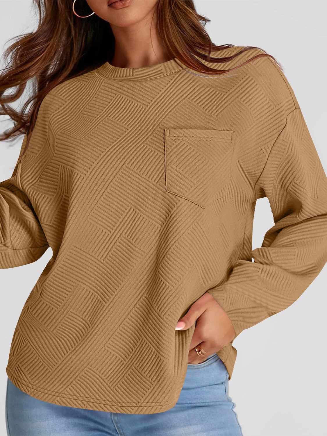 Texture Round Neck Long Sleeve Sweatshirt