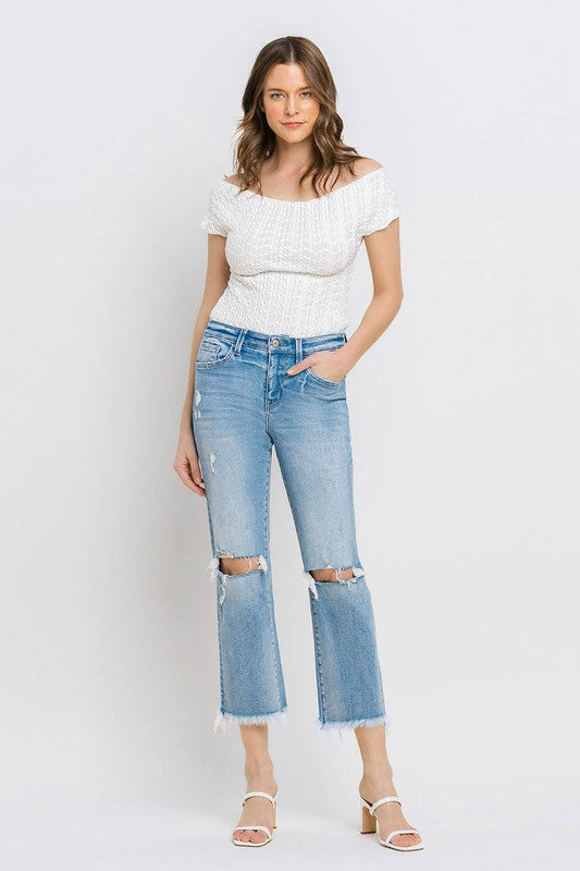 Vervet By Flying Monkey High Rise Frayed Hem Crop Straight Jeans