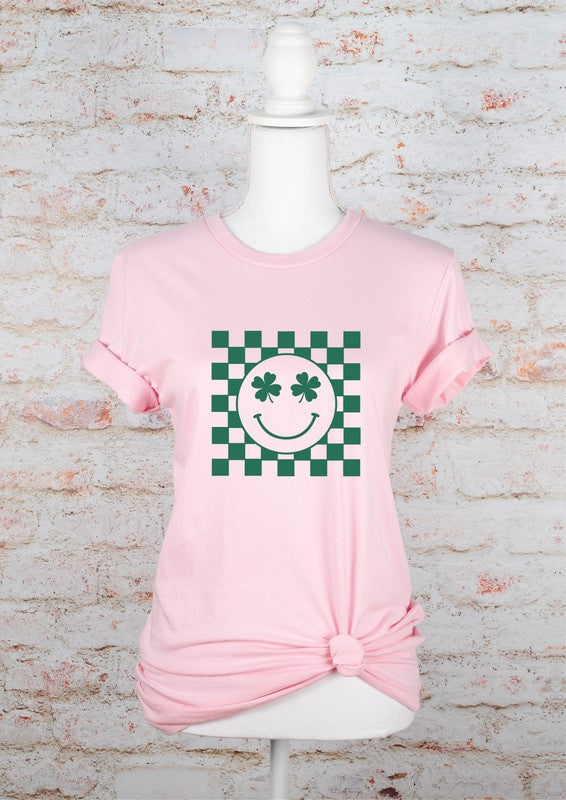 Smiley Checkered St. Patrick's Day Crew Tee