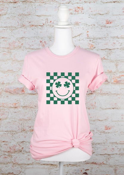 Smiley Checkered St. Patrick's Day Crew Tee