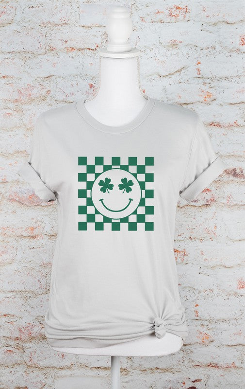 Smiley Checkered St. Patrick's Day Crew Tee