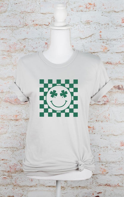 Smiley Checkered St. Patrick's Day Crew Tee