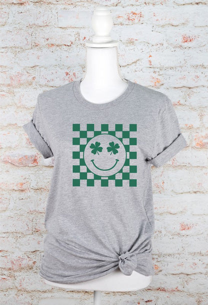 Smiley Checkered St. Patrick's Day Crew Tee