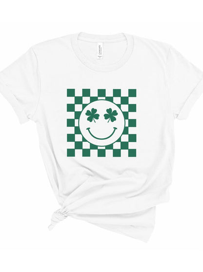 Smiley Checkered St. Patrick's Day Crew Tee