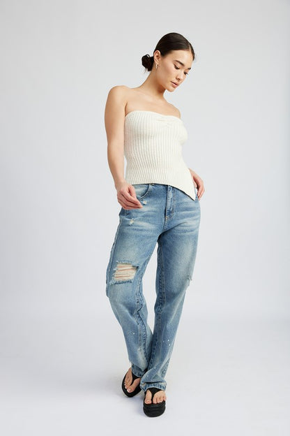 ASYMMETRICAL RUCHED TUBE TOP