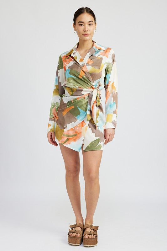 SURPLICE SHIRT DRESS WITH SIDE RUCHING