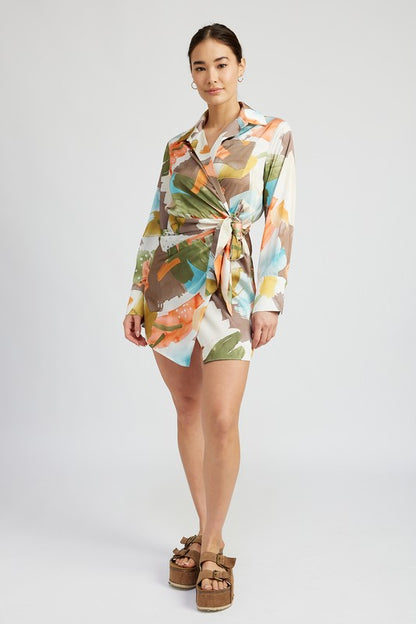 SURPLICE SHIRT DRESS WITH SIDE RUCHING