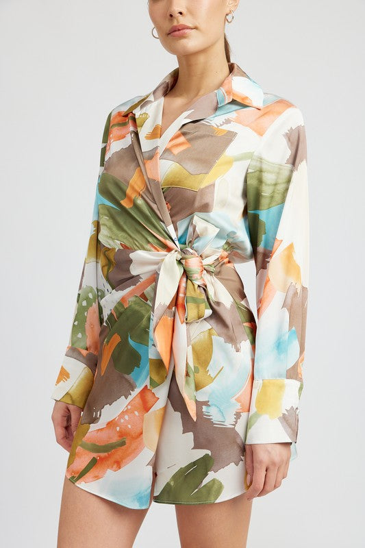 SURPLICE SHIRT DRESS WITH SIDE RUCHING