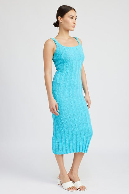 SCOOP NECK RIBBED MIDI DRESS