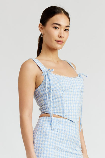 GINGHAM BUSTIER TOP WITH SMOCKED BACK