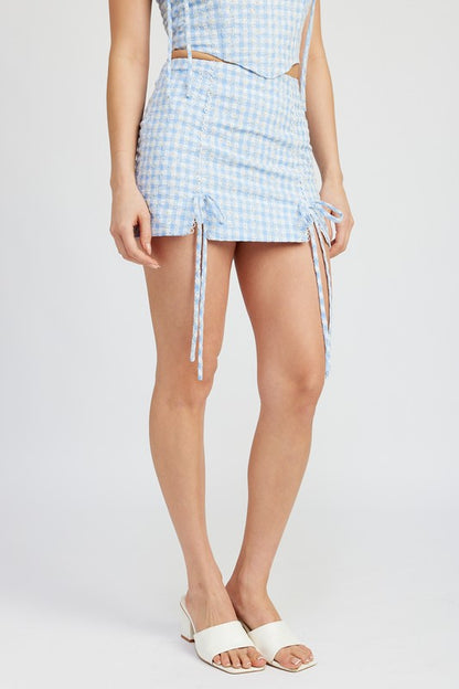 GINGHAM MINI SKIRT WITH DRAWSTRINGS