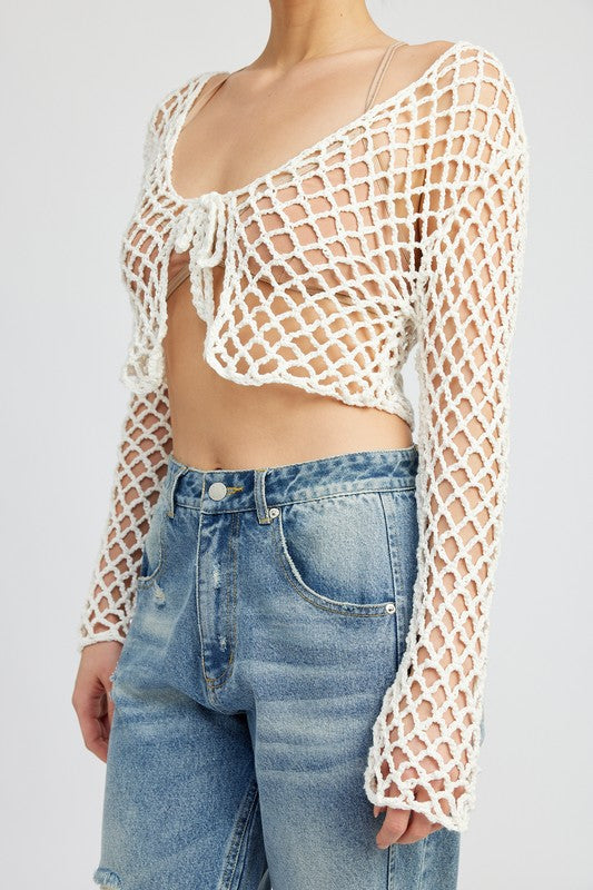 FRONT TIE ROPE CROCHET TOP