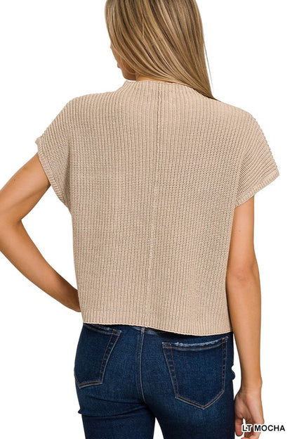 Mock Neck Short Sleeve Cropped Sweater