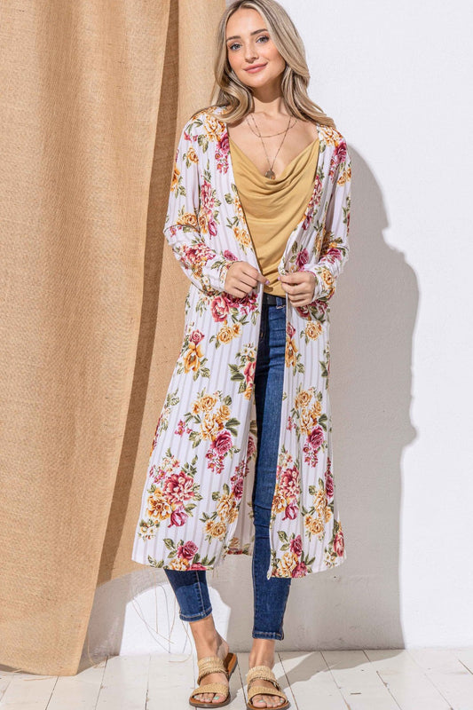 Floral Kimono Open Front Longline Cardigan