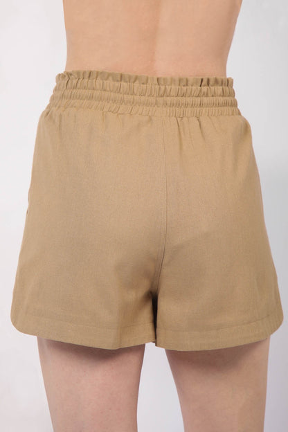 Drawstring Elastic Waist Linen Shorts