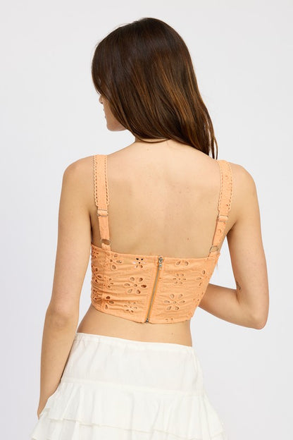 EYELET CORSET CROP TOP WTIH FRONT DRAWSTRINGS