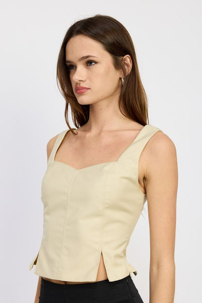 BUSTIER TOP WITH SLIT DETAIL