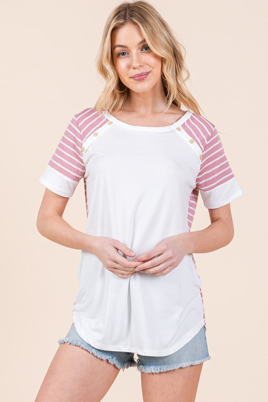 Stripe Combo Short Sleeve Top