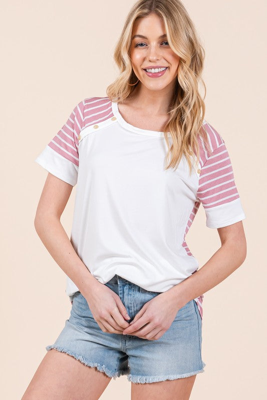 Stripe Combo Short Sleeve Top