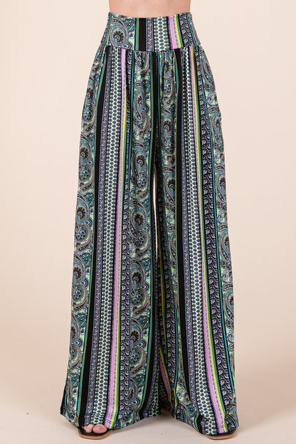 Boho. Print Wide Leg Pants with Pockets