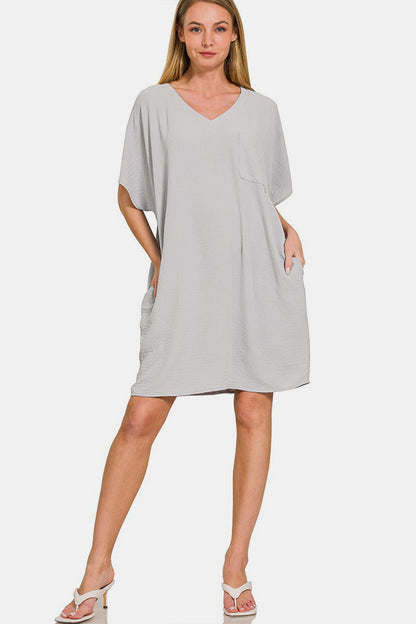 V-Neck Tee Dress with Pockets