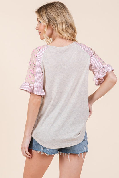 Front Cross Detail Ruffle Sleeve Top