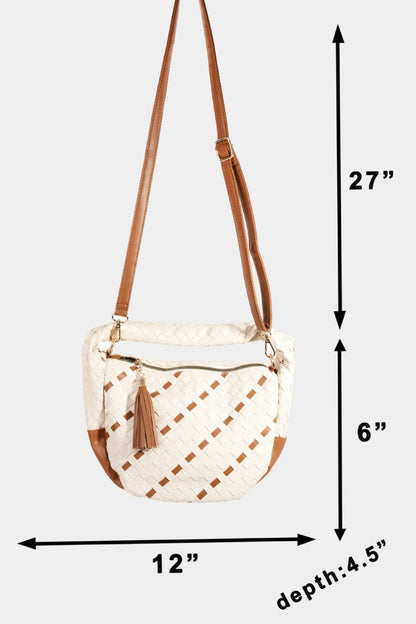 Tassel Detail Weave Semi Circle Bag