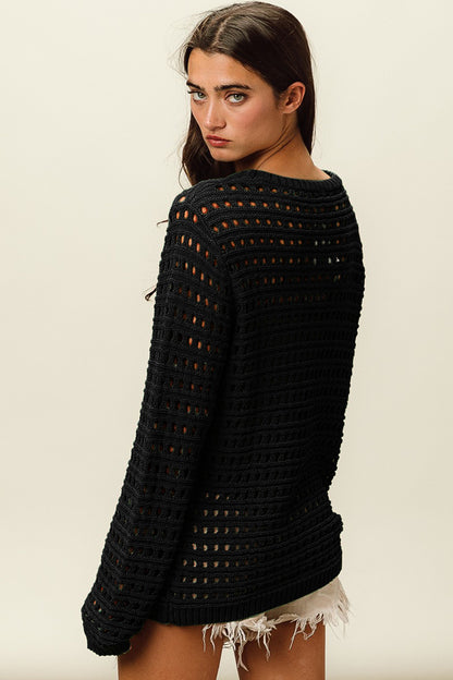 Round Neck Openwork Knit Cover Up