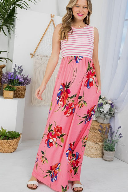 FLORAL MIX TANK MAXI DRESS