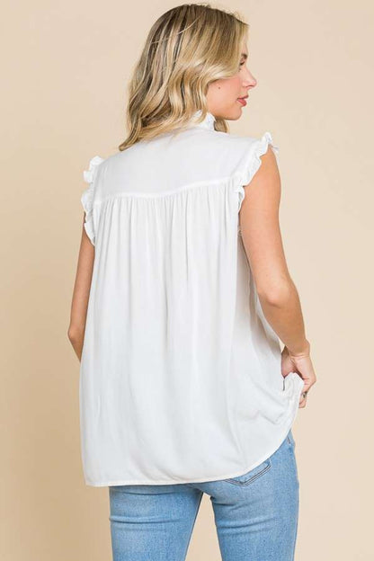 Frill Edge Smocked Sleeveless Top