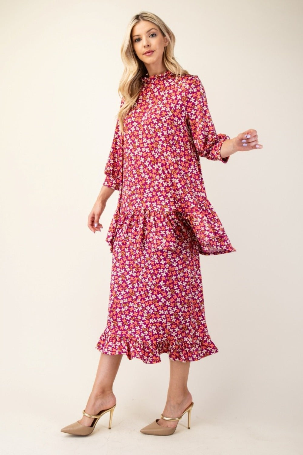 Celeste Floral Ruffled Top and Midi Skirt Set