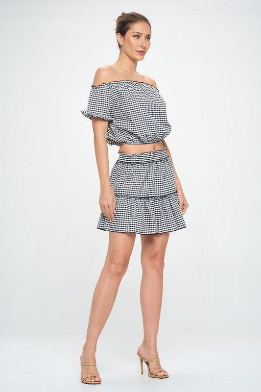 GINGHAM SEERSUCKER TOP SKIRT SET